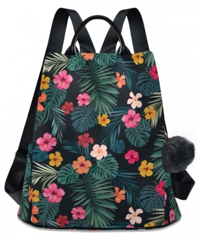 Bright Hibiscus Flowers and Palm Leaves Backpack Purse for Women Fashion Ladies Shoulder Bags Large Travel Bag $23.99 Backpacks