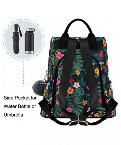 Bright Hibiscus Flowers and Palm Leaves Backpack Purse for Women Fashion Ladies Shoulder Bags Large Travel Bag $23.99 Backpacks