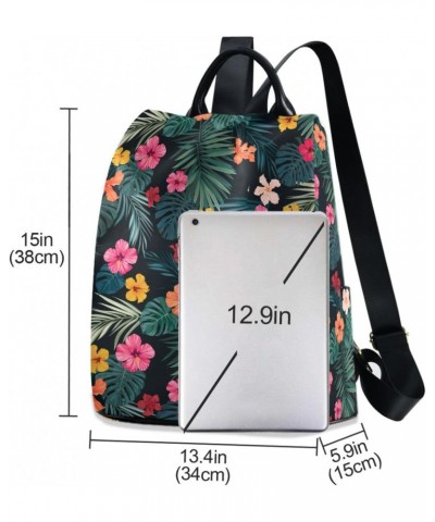 Bright Hibiscus Flowers and Palm Leaves Backpack Purse for Women Fashion Ladies Shoulder Bags Large Travel Bag $23.99 Backpacks