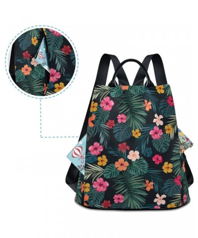 Bright Hibiscus Flowers and Palm Leaves Backpack Purse for Women Fashion Ladies Shoulder Bags Large Travel Bag $23.99 Backpacks