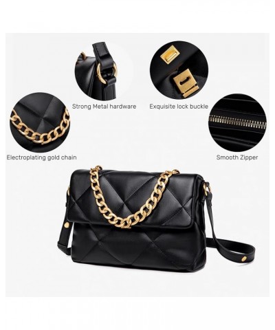 Large Capacity Quilted Bag Flap Bags for Women Trendy Tote Shoulder Crossbody Bags Travel Handbags with a Golden Chain Black(...