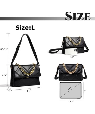 Large Capacity Quilted Bag Flap Bags for Women Trendy Tote Shoulder Crossbody Bags Travel Handbags with a Golden Chain Black(...