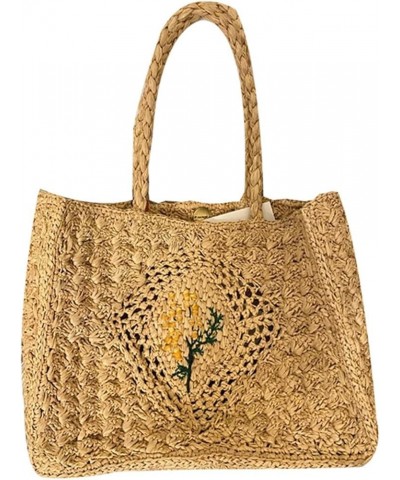 Women's Flower Straw Bag, Embroidered Vegetable Basket Bag, Summer Beach Woven Tote Bag Orange $27.74 Totes