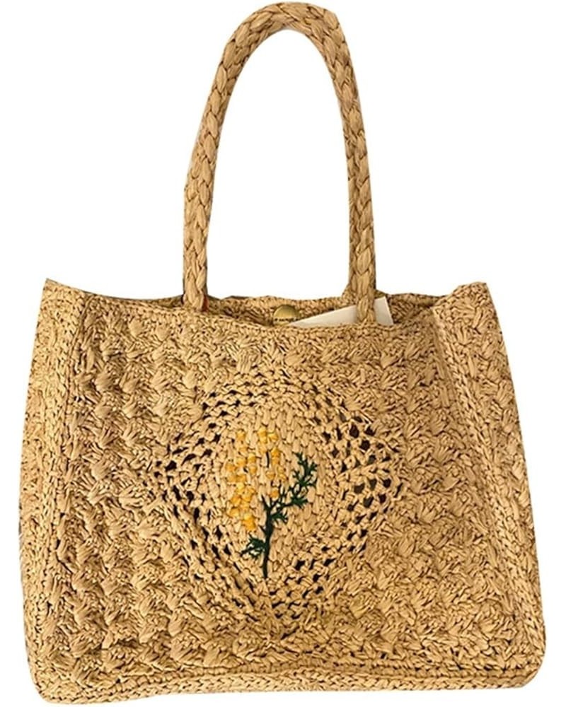 Women's Flower Straw Bag, Embroidered Vegetable Basket Bag, Summer Beach Woven Tote Bag Orange $27.74 Totes