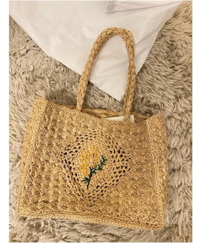 Women's Flower Straw Bag, Embroidered Vegetable Basket Bag, Summer Beach Woven Tote Bag Orange $27.74 Totes