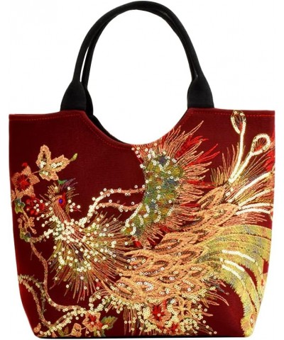 Ethnic Women Peafowl Embroidery Messenger Bag Retro Beads Canvas Handbags Wine Red1 $10.13 Shoulder Bags