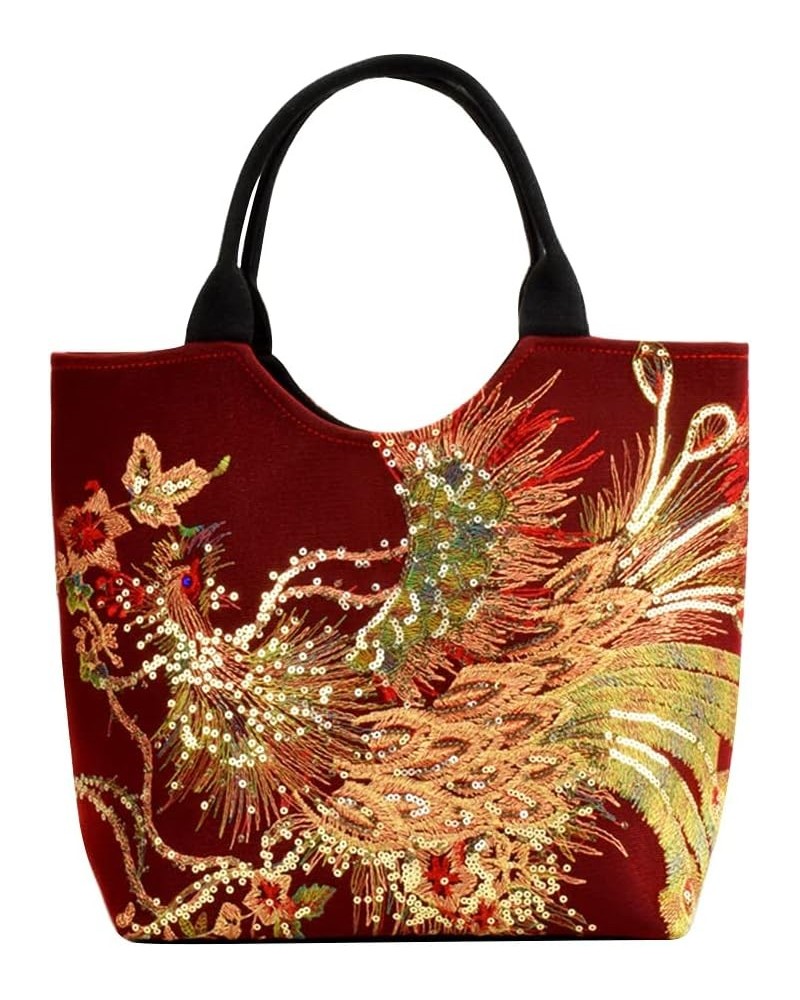 Ethnic Women Peafowl Embroidery Messenger Bag Retro Beads Canvas Handbags Wine Red1 $10.13 Shoulder Bags