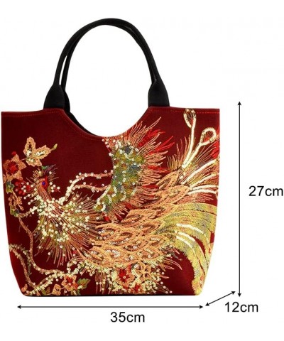 Ethnic Women Peafowl Embroidery Messenger Bag Retro Beads Canvas Handbags Wine Red1 $10.13 Shoulder Bags