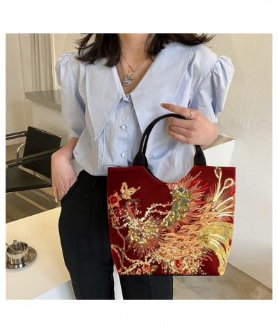 Ethnic Women Peafowl Embroidery Messenger Bag Retro Beads Canvas Handbags Wine Red1 $10.13 Shoulder Bags