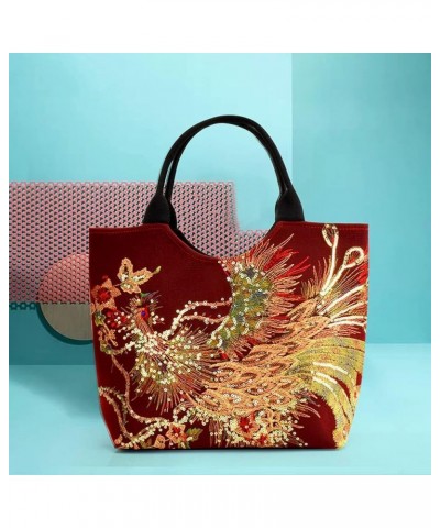 Ethnic Women Peafowl Embroidery Messenger Bag Retro Beads Canvas Handbags Wine Red1 $10.13 Shoulder Bags