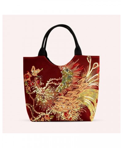 Ethnic Women Peafowl Embroidery Messenger Bag Retro Beads Canvas Handbags Wine Red1 $10.13 Shoulder Bags