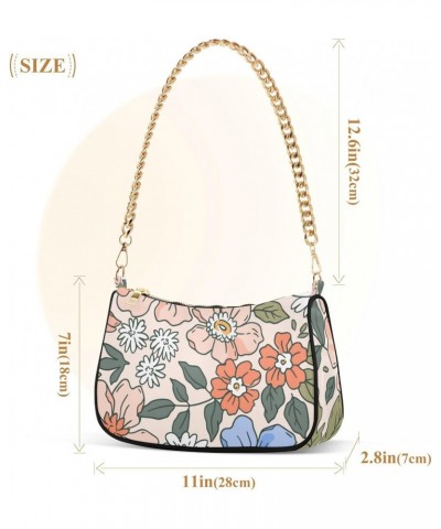 Women Chain Shoulder Purse Bag With Zipper Cartoon Flower Pattern Print, Childish Floral Hobo Tote Clutch Handbags with Chain...