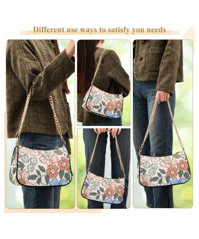 Women Chain Shoulder Purse Bag With Zipper Cartoon Flower Pattern Print, Childish Floral Hobo Tote Clutch Handbags with Chain...