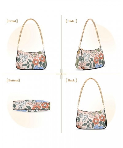 Women Chain Shoulder Purse Bag With Zipper Cartoon Flower Pattern Print, Childish Floral Hobo Tote Clutch Handbags with Chain...