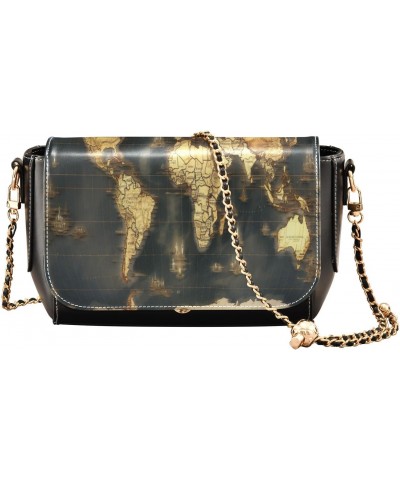 World Map Crossbody Bag for Women Girls,Leather Cross Body Purses Chain Strap Handbags Shoulder Bag $18.40 Crossbody Bags