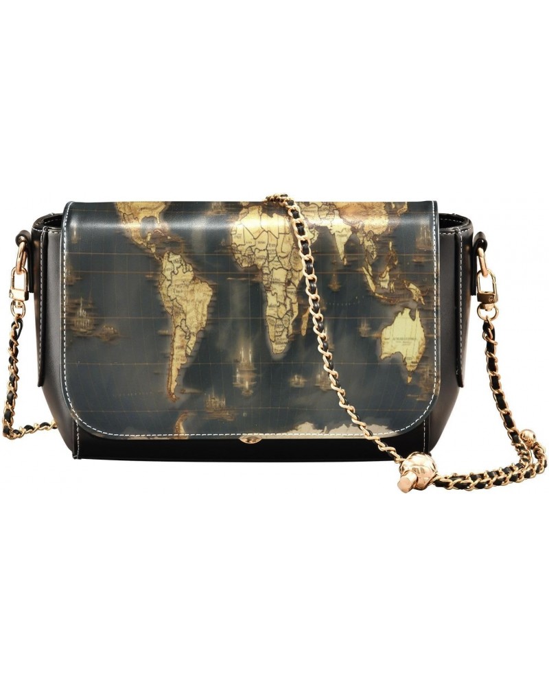 World Map Crossbody Bag for Women Girls,Leather Cross Body Purses Chain Strap Handbags Shoulder Bag $18.40 Crossbody Bags