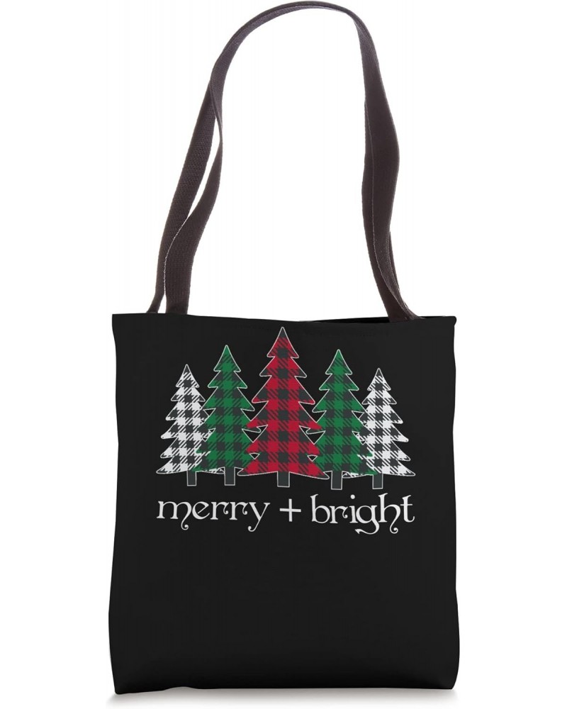 merry and bright red buffalo plaid trees Tote Bag $11.54 Totes