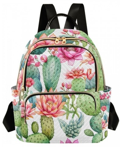 Cactus Flowers White Backpack Purse for Women Anti-theft Small Fashion Travel Backpack with Double Zipper Weekend Bag,S Mediu...