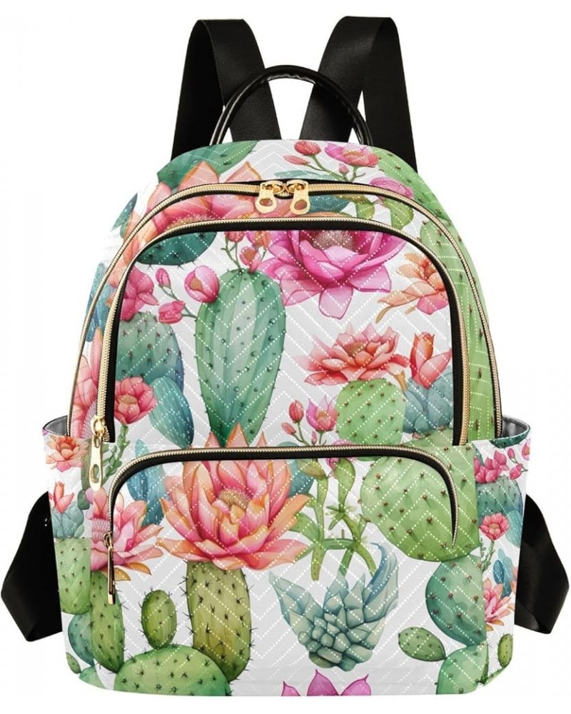 Cactus Flowers White Backpack Purse for Women Anti-theft Small Fashion Travel Backpack with Double Zipper Weekend Bag,S Mediu...