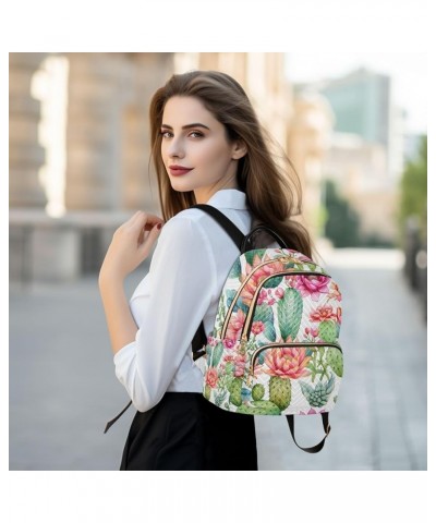 Cactus Flowers White Backpack Purse for Women Anti-theft Small Fashion Travel Backpack with Double Zipper Weekend Bag,S Mediu...