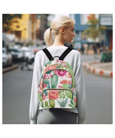 Cactus Flowers White Backpack Purse for Women Anti-theft Small Fashion Travel Backpack with Double Zipper Weekend Bag,S Mediu...