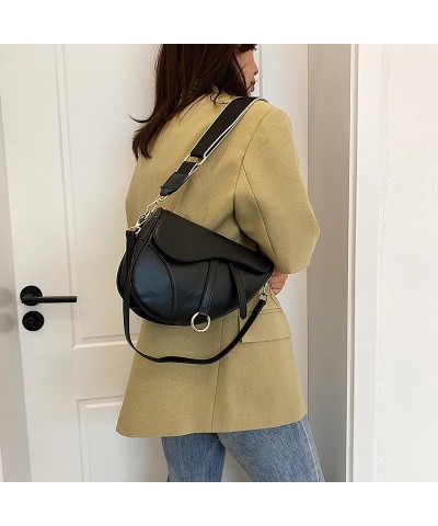 Women Trendy Small Clutch Purse Saddle Shoulder Bag Underarm Handbag Satchel HandBag Crossbody Bag Black $27.82 Satchels