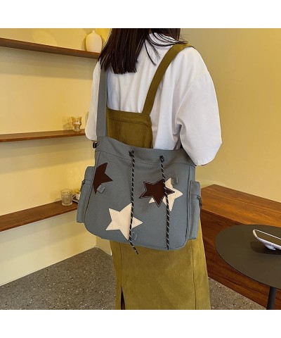 Women's Japanese Harajuku Large Canvas Bag Star Preppy Aesthetic Shoulder Bag Fairycore Kawaii Y2K Crossbody Bag Grey $16.95 ...