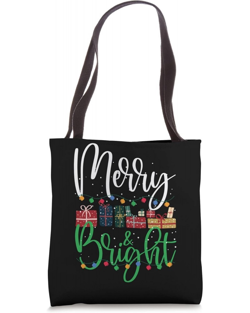 Merry and Bright Christmas Lights Xmas Holiday Tote Bag $15.33 Totes