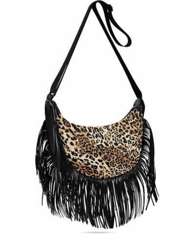 Tassel Crossbody Bag Wildlife Art Leopard Women Fringe Boho Handbag Hippie Purse Vintage Bohemian Shoulder Bag '70s Daily Bag...