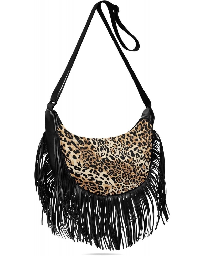 Tassel Crossbody Bag Wildlife Art Leopard Women Fringe Boho Handbag Hippie Purse Vintage Bohemian Shoulder Bag '70s Daily Bag...