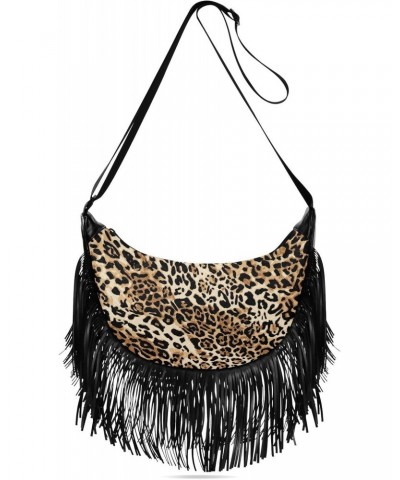 Tassel Crossbody Bag Wildlife Art Leopard Women Fringe Boho Handbag Hippie Purse Vintage Bohemian Shoulder Bag '70s Daily Bag...