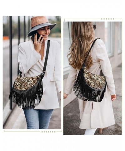 Tassel Crossbody Bag Wildlife Art Leopard Women Fringe Boho Handbag Hippie Purse Vintage Bohemian Shoulder Bag '70s Daily Bag...