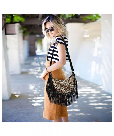 Tassel Crossbody Bag Wildlife Art Leopard Women Fringe Boho Handbag Hippie Purse Vintage Bohemian Shoulder Bag '70s Daily Bag...