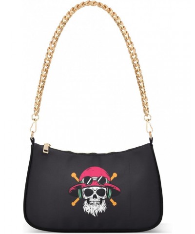 Pirate Skull Head Clutch Shoulder Bag for Women, Hobo Tote Handbag with Gold Chain, Crossbody Bag with Zipper Closure $12.60 ...