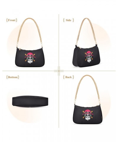 Pirate Skull Head Clutch Shoulder Bag for Women, Hobo Tote Handbag with Gold Chain, Crossbody Bag with Zipper Closure $12.60 ...