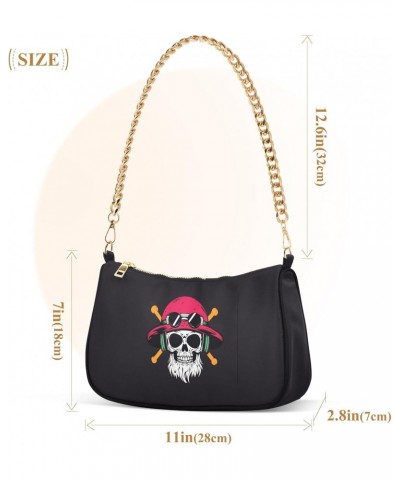 Pirate Skull Head Clutch Shoulder Bag for Women, Hobo Tote Handbag with Gold Chain, Crossbody Bag with Zipper Closure $12.60 ...