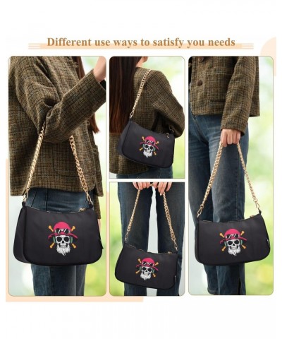 Pirate Skull Head Clutch Shoulder Bag for Women, Hobo Tote Handbag with Gold Chain, Crossbody Bag with Zipper Closure $12.60 ...