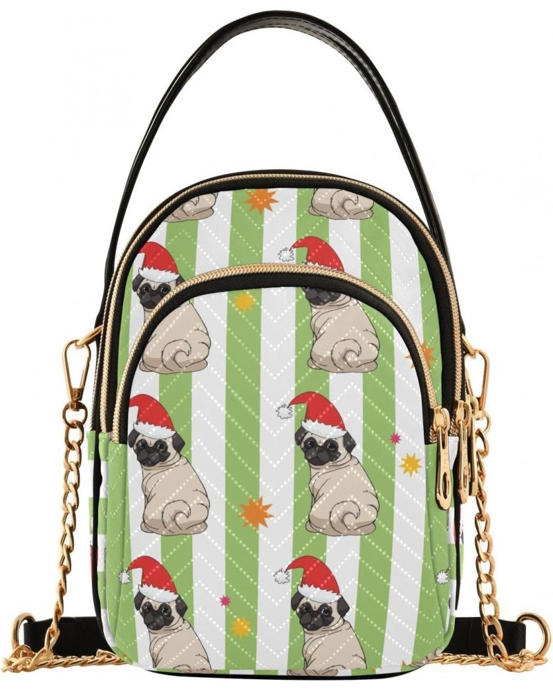 Christmas Dog Bulldog Stripes Crossbody Bag for Women Cell Phone Purse Wallet with Removable Chain Shoulder Handbag for Work ...