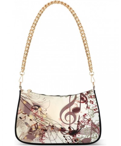 Music Notes Flower Floral Small Chain Shoulder Bag for Women Travel Hobo Tote Handbag Clutch Purse with Zipper $12.60 Totes