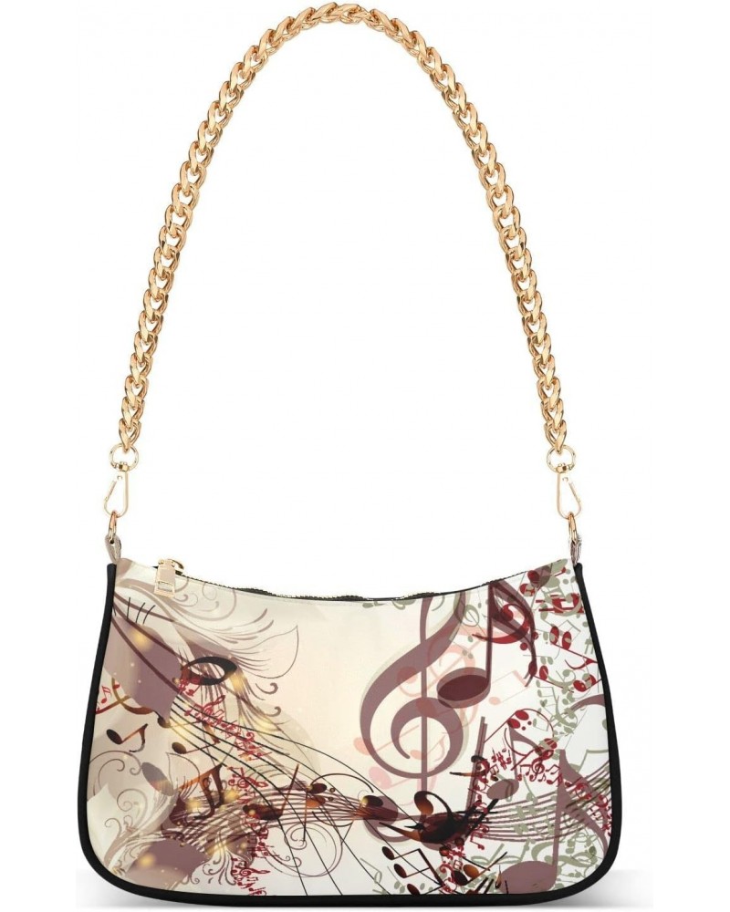 Music Notes Flower Floral Small Chain Shoulder Bag for Women Travel Hobo Tote Handbag Clutch Purse with Zipper $12.60 Totes