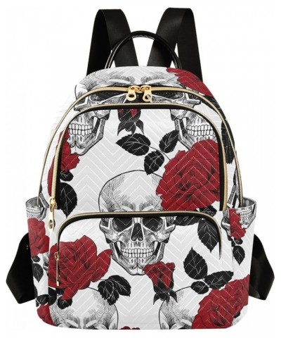 Small Backpack for Women Travel Bag Skull and Red Roses Daypack Purse Fashion Shoulder Bag Rucksack Small A157 $12.48 Backpacks