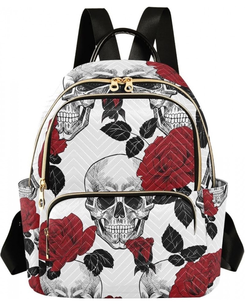 Small Backpack for Women Travel Bag Skull and Red Roses Daypack Purse Fashion Shoulder Bag Rucksack Small A157 $12.48 Backpacks