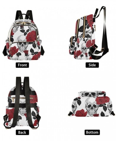 Small Backpack for Women Travel Bag Skull and Red Roses Daypack Purse Fashion Shoulder Bag Rucksack Small A157 $12.48 Backpacks