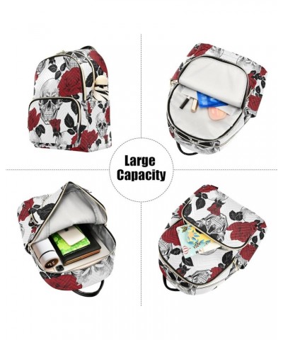 Small Backpack for Women Travel Bag Skull and Red Roses Daypack Purse Fashion Shoulder Bag Rucksack Small A157 $12.48 Backpacks