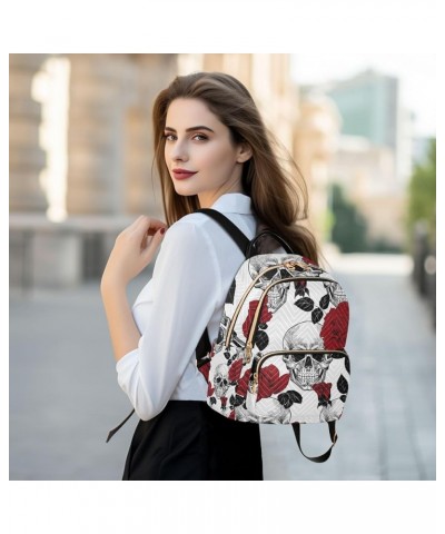 Small Backpack for Women Travel Bag Skull and Red Roses Daypack Purse Fashion Shoulder Bag Rucksack Small A157 $12.48 Backpacks