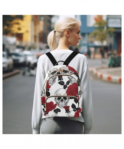 Small Backpack for Women Travel Bag Skull and Red Roses Daypack Purse Fashion Shoulder Bag Rucksack Small A157 $12.48 Backpacks