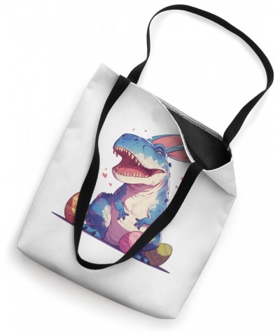 Colorful Easter Eggs Hunt 2024 Trex With Bunny Ears Dinosaur Tote Bag $10.80 Totes