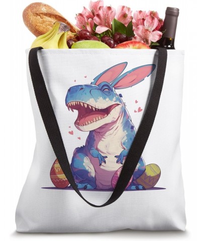 Colorful Easter Eggs Hunt 2024 Trex With Bunny Ears Dinosaur Tote Bag $10.80 Totes