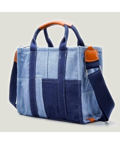 Totebag Denim Canvas Panels Tote Bag Shoulder Crossover Bag, Women's Canvas Tote, (Blue) Blue $32.24 Totes