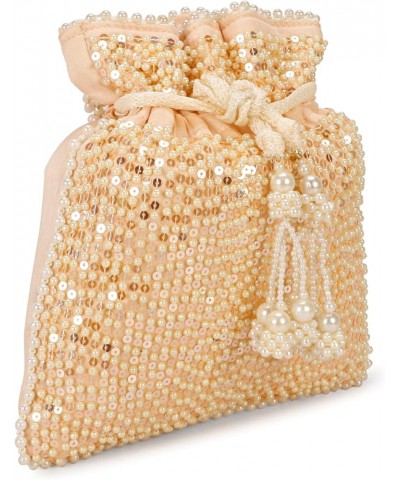 Indian Ethnic Pearls & Sequence Potli Bag for Women, Wedding Potli Bag and For Ethnic Wear Potli Bag Peach $14.57 Clutches